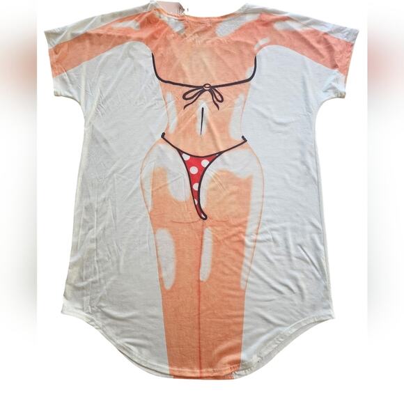 NWT St Jubileens Swim Suit cover/dress female silhouette graphics front and back - Picture 2 of 6